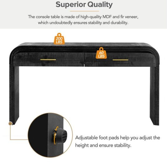 Unique Vintage Silhouette Console Table With An Open Design With Two Drawers At The Top For Entrance, Dining Room, Living Room - Antique Black