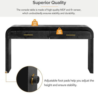 Unique Vintage Silhouette Console Table With An Open Design With Two Drawers At The Top For Entrance, Dining Room, Living Room - Antique Black
