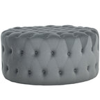Round Ottoman Coffee Table with Velvet-feel Upholstery, Button Tufted Design and Padded Seat, Dark Gray