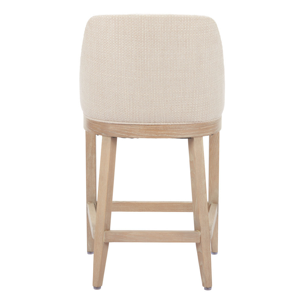 27" Beige and Natural Fabric and Solid Wood Counter Height Bar Chair