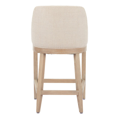27" Beige and Natural Fabric and Solid Wood Counter Height Bar Chair
