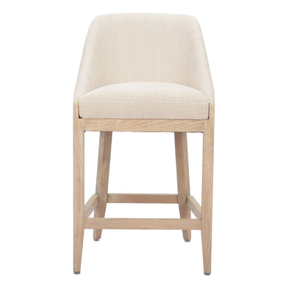 27" Beige and Natural Fabric and Solid Wood Counter Height Bar Chair