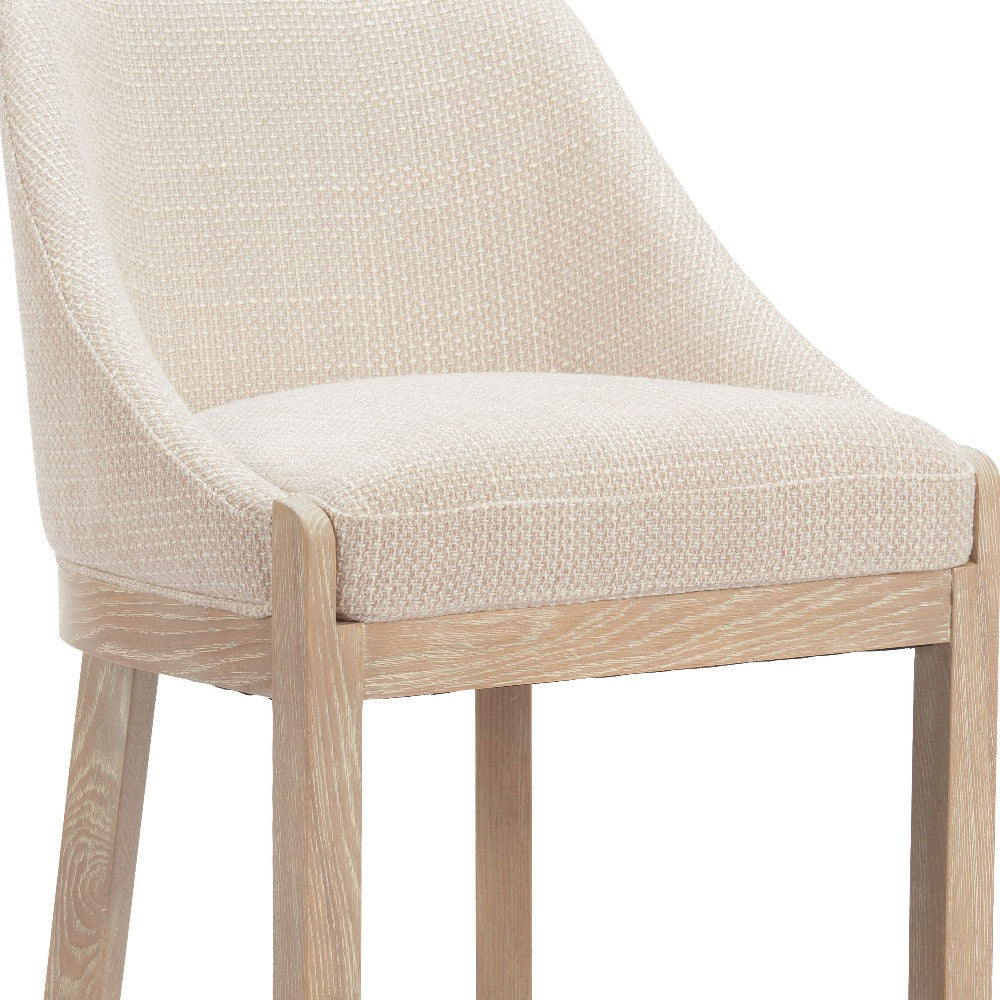 27" Beige and Natural Fabric and Solid Wood Counter Height Bar Chair