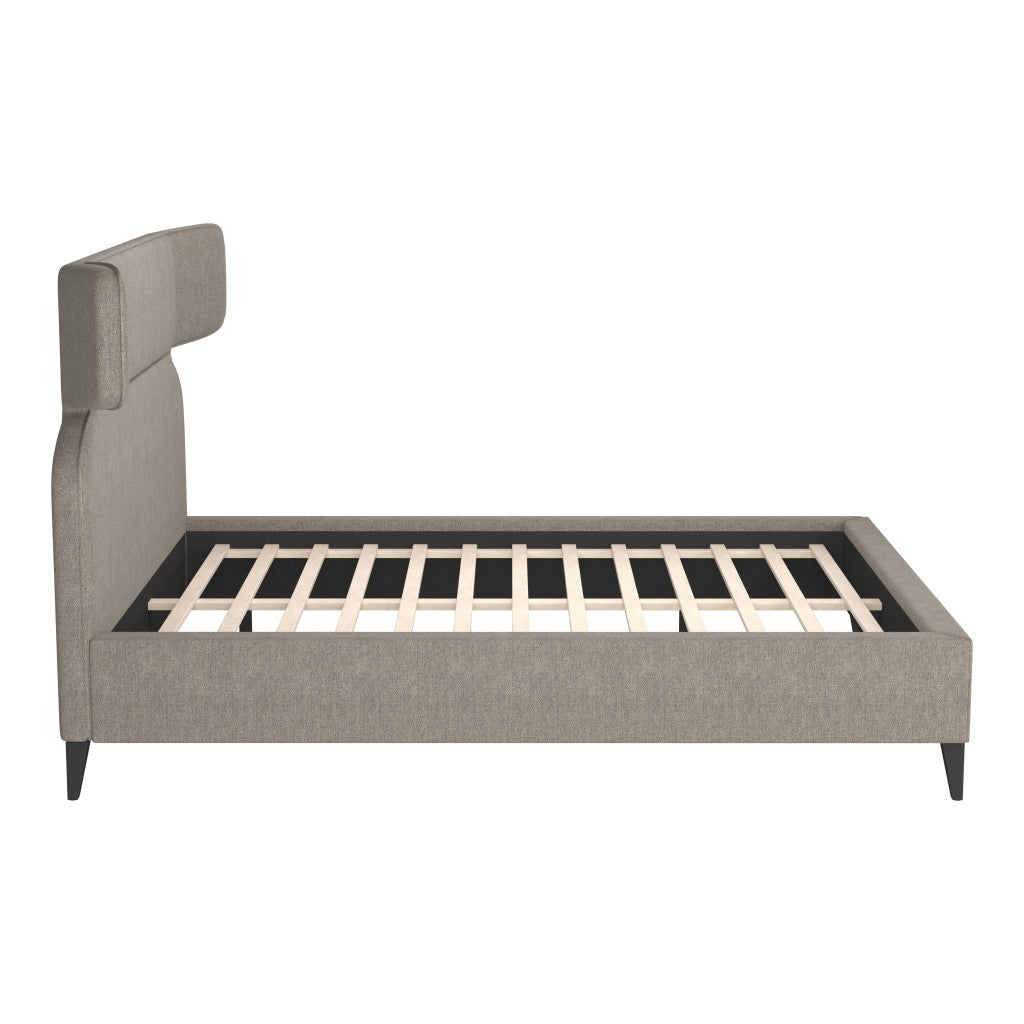 Brown Solid Wood And Upholstery Queen Bed Frame