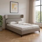 Brown Solid Wood And Upholstery Queen Bed Frame