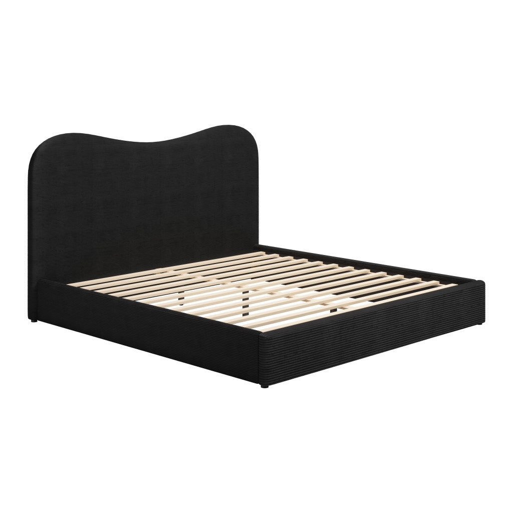 Black Ribbed Texture Velvet Upholstered King Bed Frame