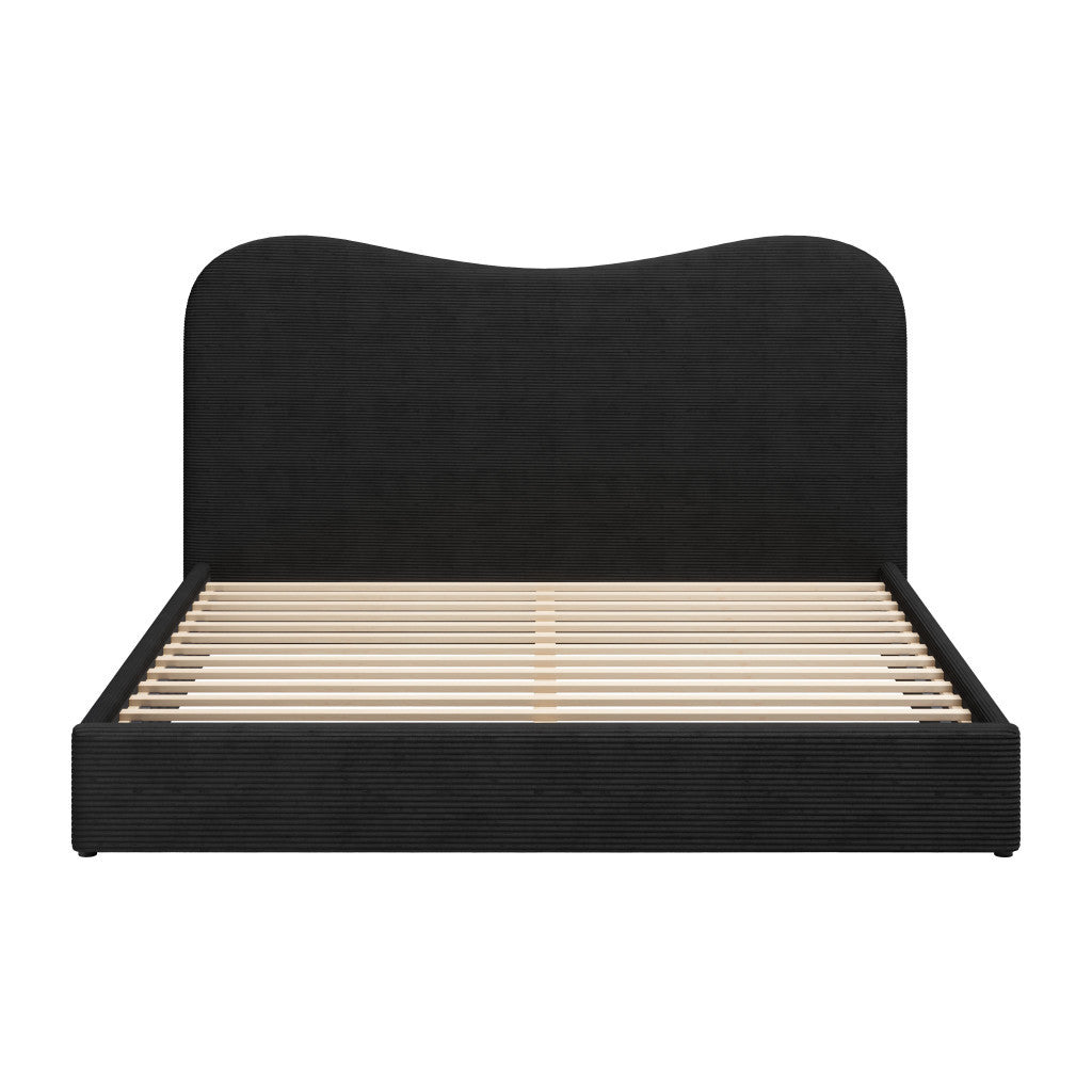 Black Ribbed Texture Velvet Upholstered King Bed Frame