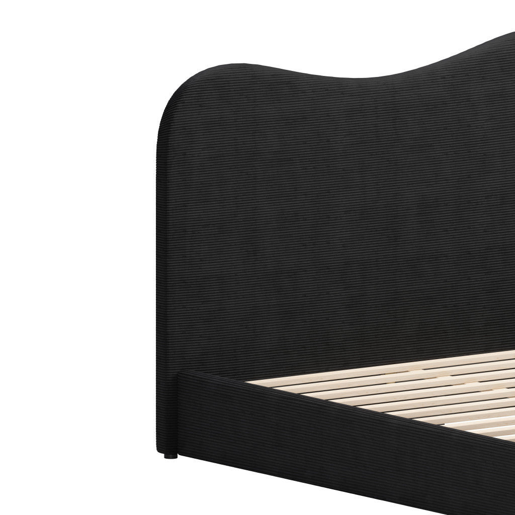 Black Ribbed Texture Velvet Upholstered King Bed Frame