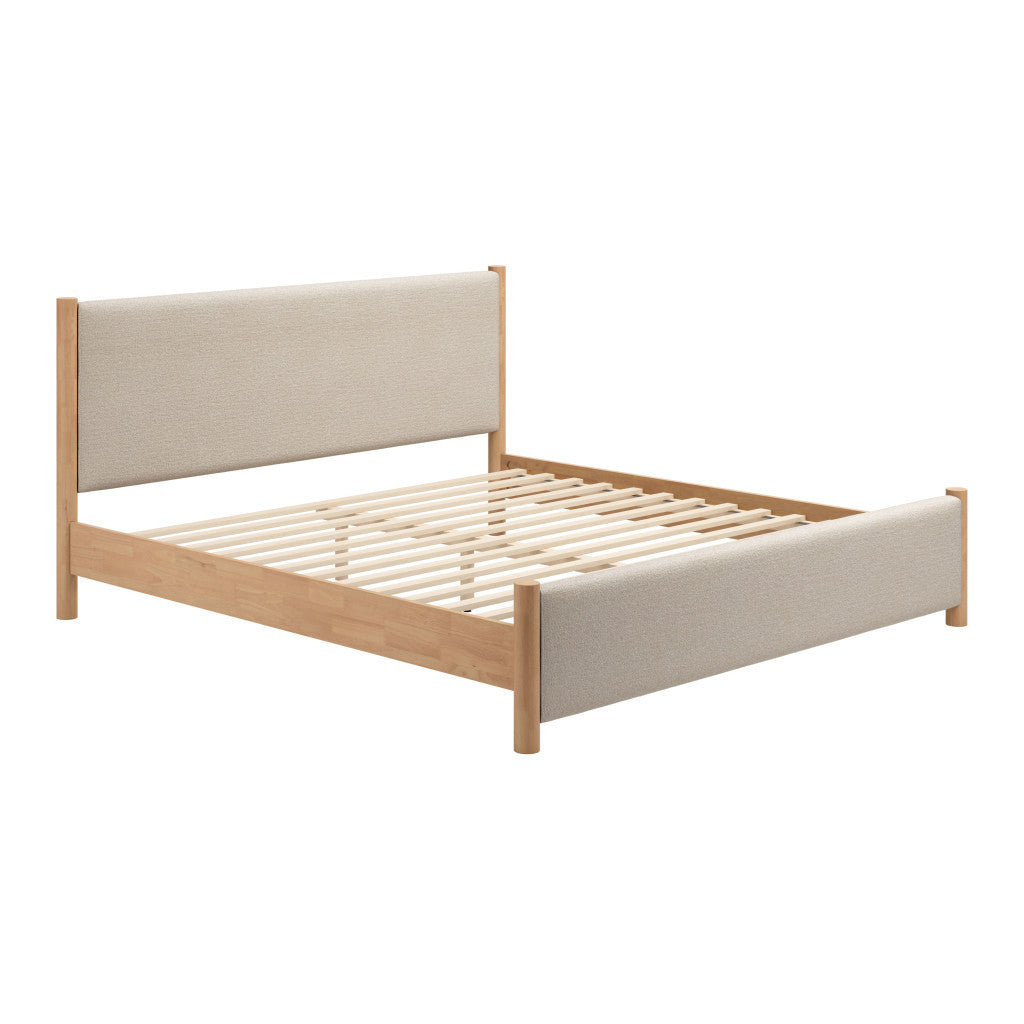 Natural and Beige Wood And Upholstery King Bed Frame