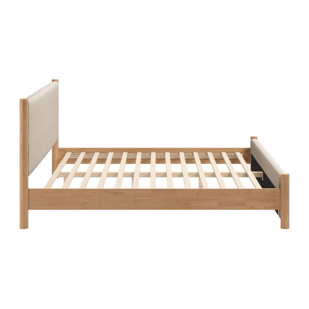 Natural and Beige Wood And Upholstery King Bed Frame