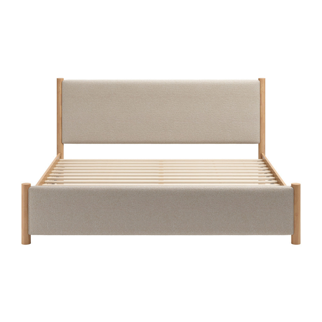 Natural and Beige Wood And Upholstery King Bed Frame