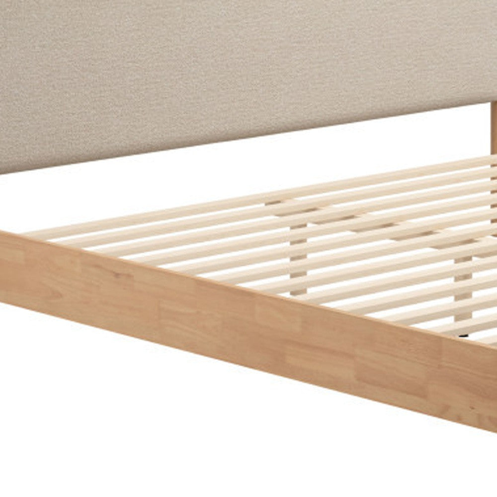Natural and Beige Wood And Upholstery King Bed Frame