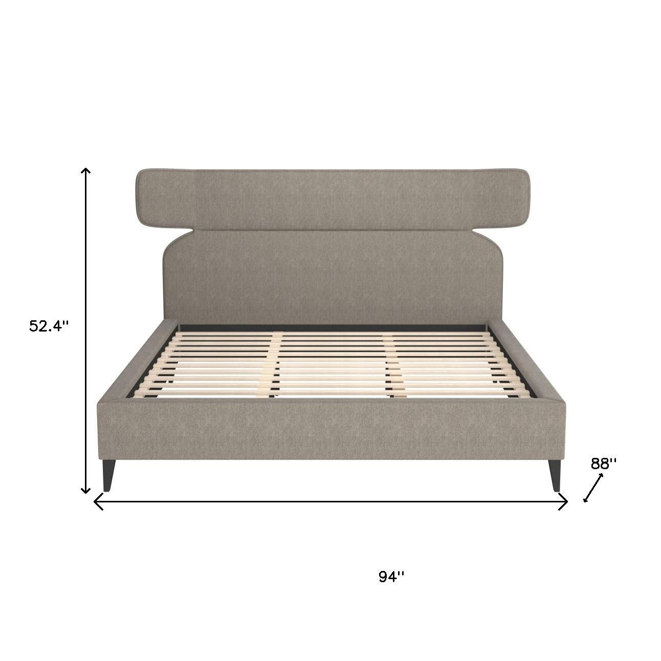 Brown Solid Wood And Upholstery King Bed Frame