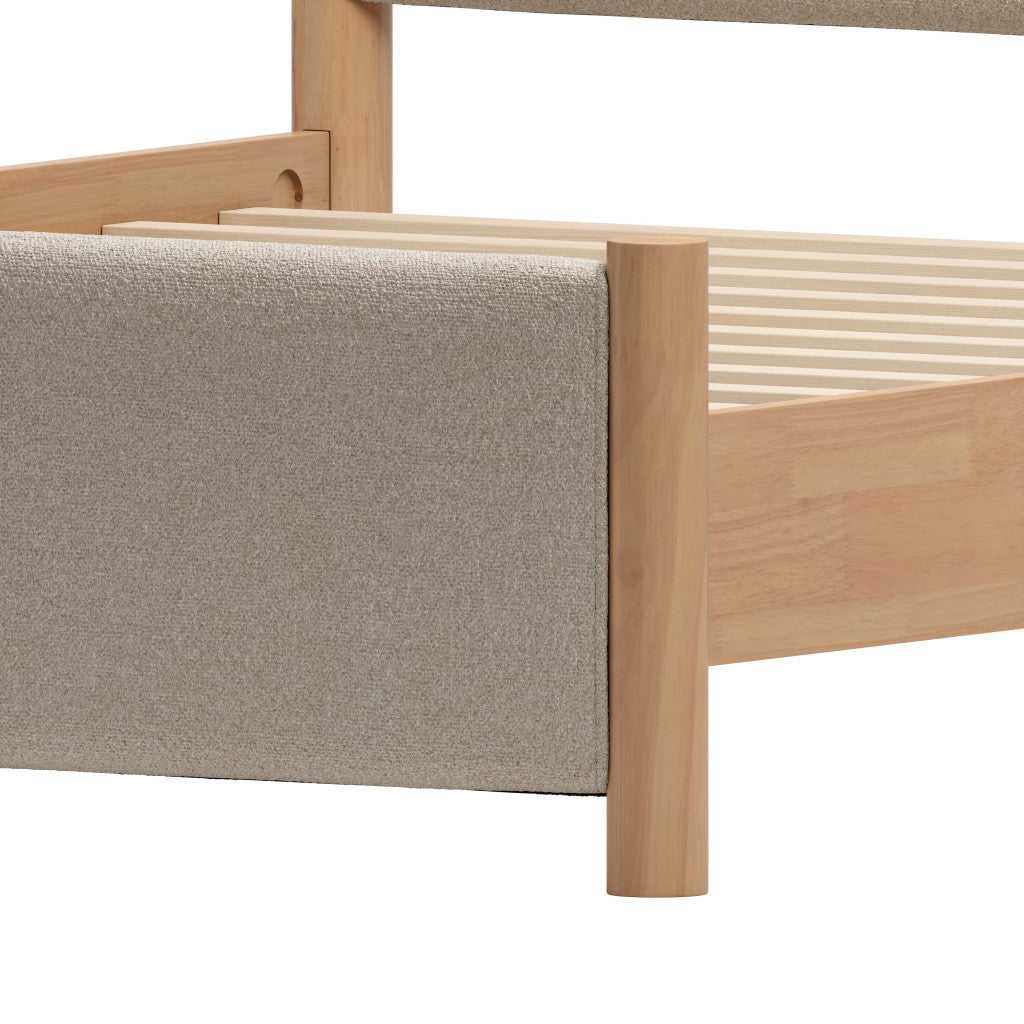 Beige Wood And Upholstery Queen Bed Frame