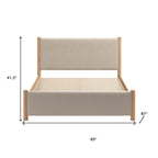 Beige Wood And Upholstery Queen Bed Frame