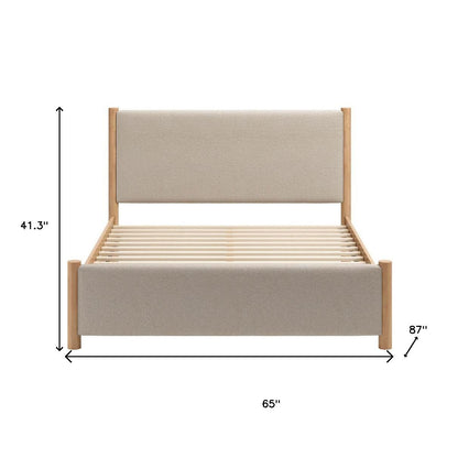 Beige Wood And Upholstery Queen Bed Frame
