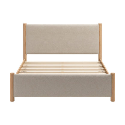 Beige Wood And Upholstery Queen Bed Frame