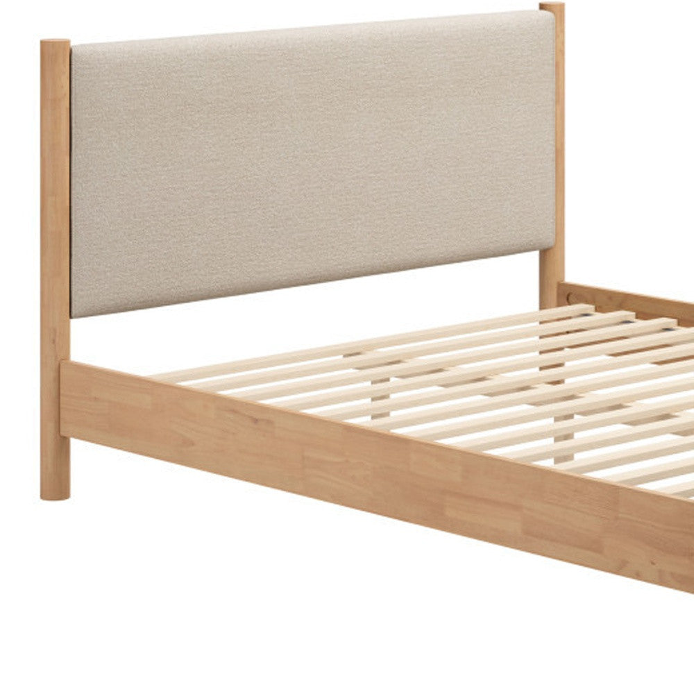 Beige Wood And Upholstery Queen Bed Frame