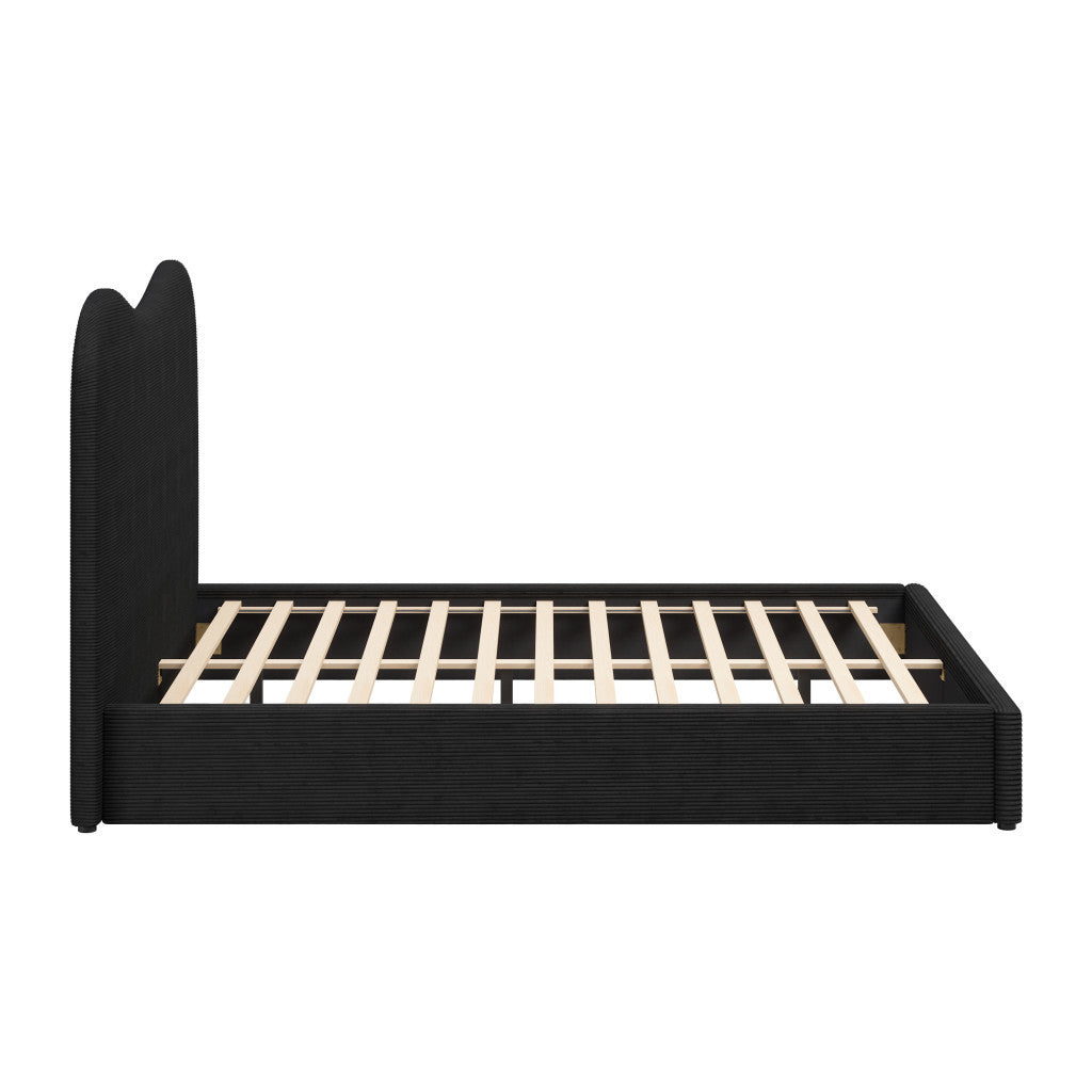 Black Ribbed Texture Velvet Upholstered Queen Bed Frame