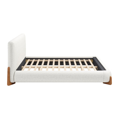 Ivory Solid Wood And Boucle King Bed Frame