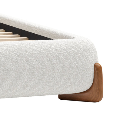 Ivory Solid Wood And Boucle King Bed Frame