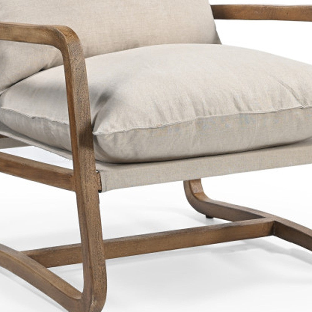 30" Beige And Natural Linen Arm Chair