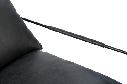 28" Black Genuine Leather Distressed Arm Chair