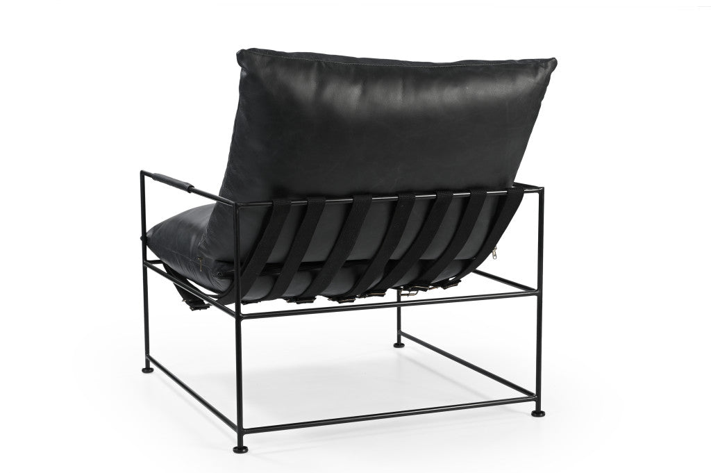 28" Black Genuine Leather Distressed Arm Chair