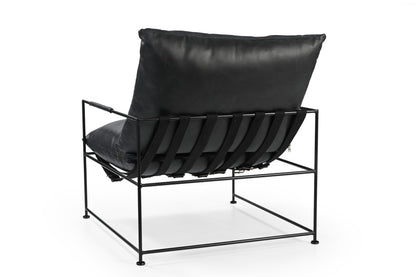 28" Black Genuine Leather Distressed Arm Chair