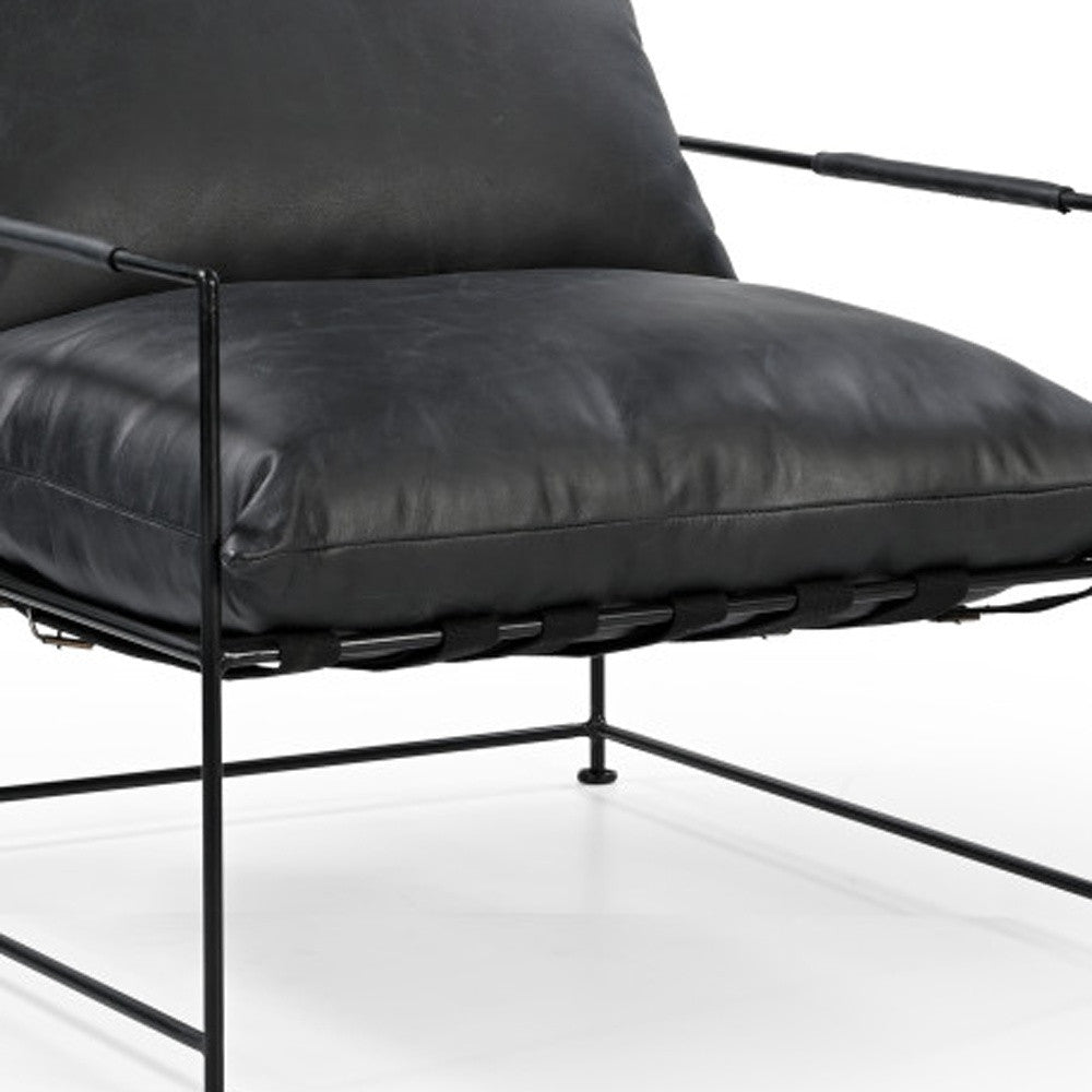 28" Black Genuine Leather Distressed Arm Chair