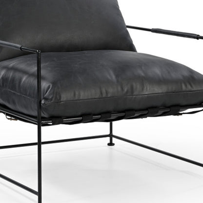 28" Black Genuine Leather Distressed Arm Chair