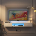 Floating TV Stand Wall Mounted With 16 Color LEDs, Modern TV Stand,Floating TV Cabinet Entertainment Center For 55 60 65 Inch TV,White