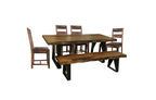 Six Piece Dark Brown and Black Solid Wood Dining Set with Four Chairs