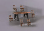 Seven Piece Dark Brown and Black Solid Wood Dining Set with Six Chairs