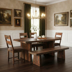 Six Piece Dark Brown Solid Wood Dining Set with Four Chairs