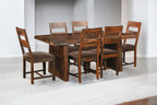 Seven Piece Dark Brown Solid Wood Dining Set with Six Chairs