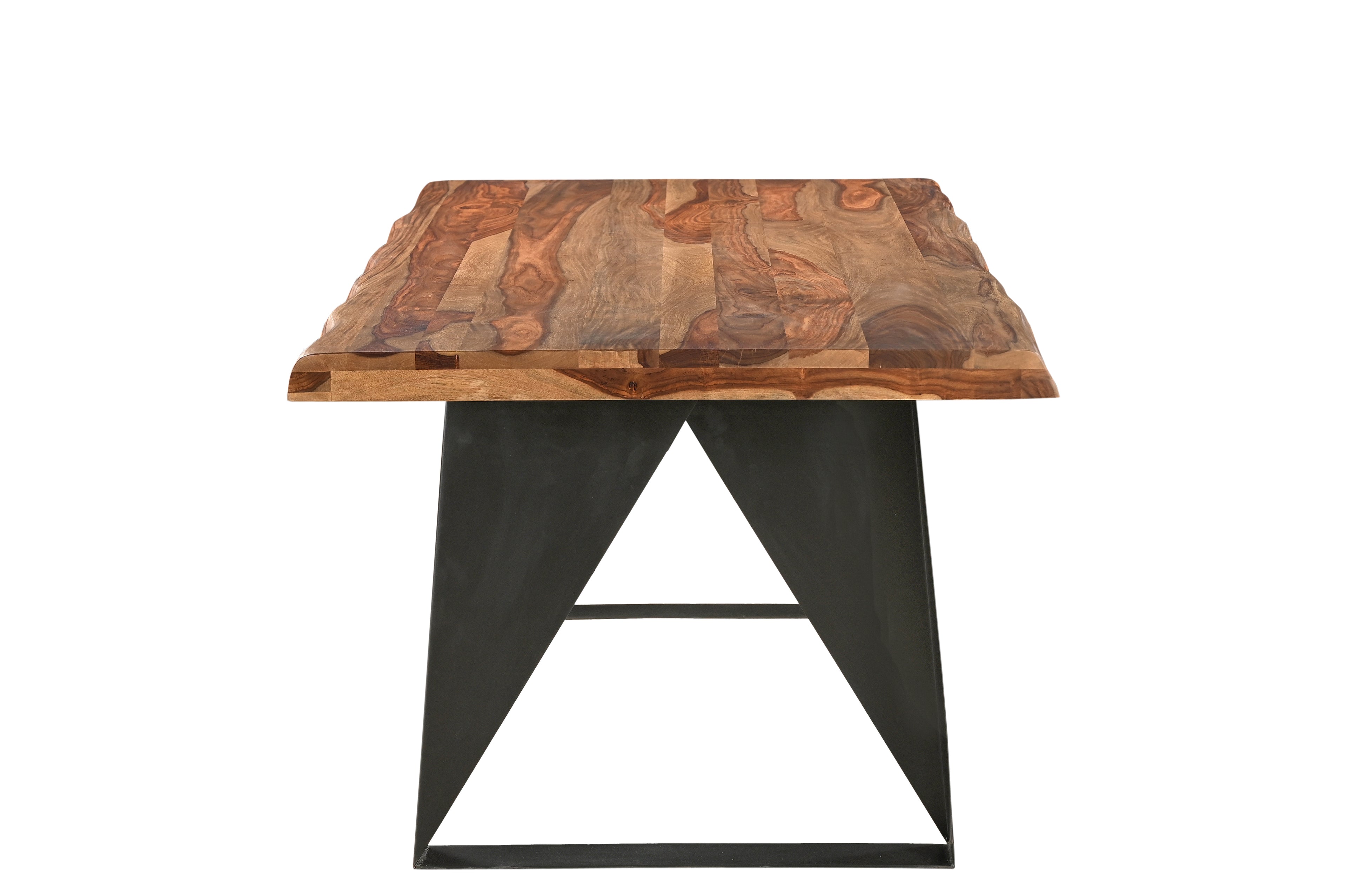 Seven Piece Brown and Black Solid Wood Dining Set with Six Chairs