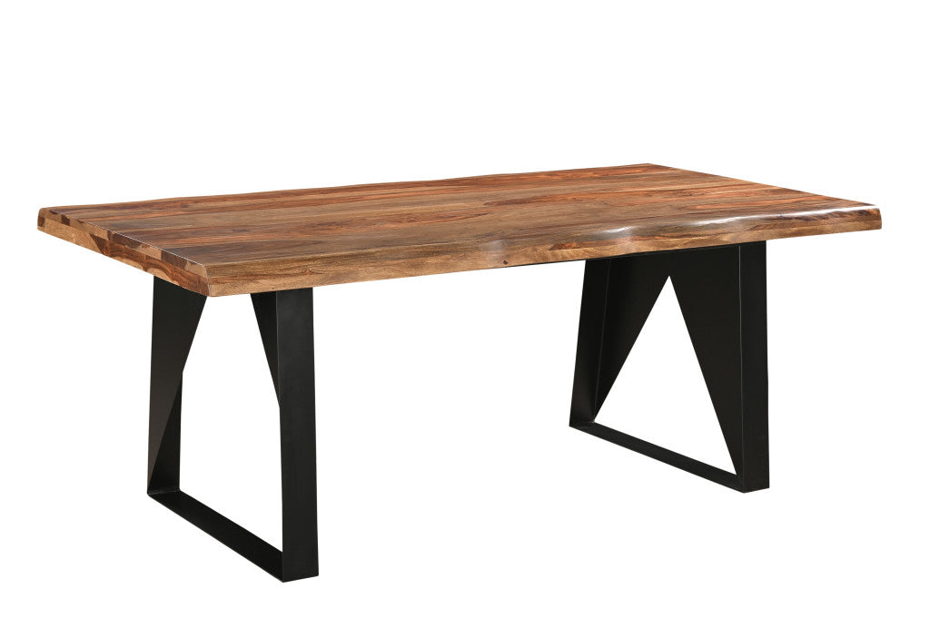 Seven Piece Brown and Black Solid Wood Dining Set with Six Chairs