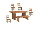 Six Piece Brown Solid Wood Dining Set with Four Chairs