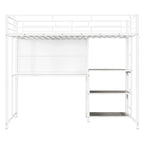 White Slat Steel Twin Loft Bed With Desk And Shelves