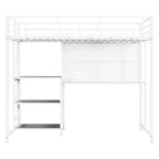 White Slat Steel Twin Loft Bed With Desk And Shelves