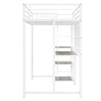 White Slat Steel Twin Loft Bed With Desk And Shelves