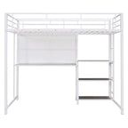 White Slat Steel Full Double Loft Bed With Desk And Shelves
