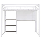 White Slat Steel Full Double Loft Bed With Desk And Shelves