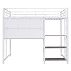 White Slat Steel Full Double Loft Bed With Desk And Shelves