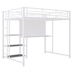 White Slat Steel Full Double Loft Bed With Desk And Shelves