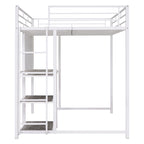 White Slat Steel Full Double Loft Bed With Desk And Shelves