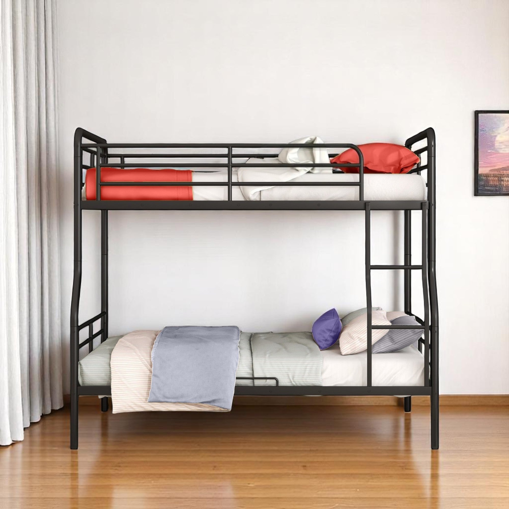 Black Full XL Over Queen Contemporary Metal Bunk Bed