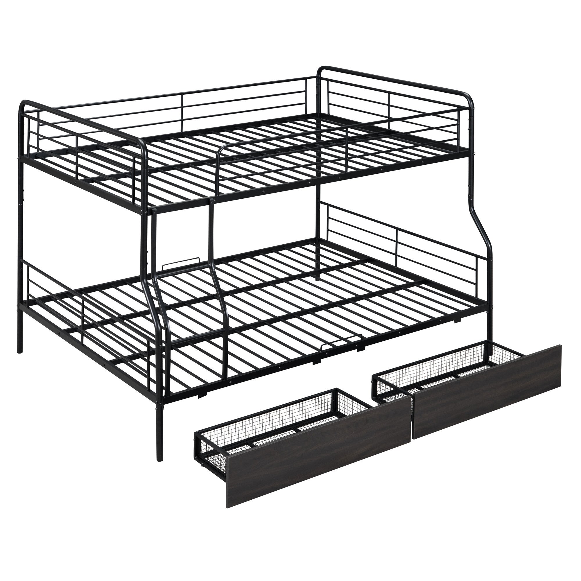 Black Full Over Queen Contemporary Metal Bunk Bed With Drawers