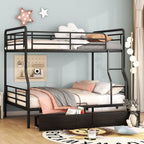 Black Full Over Queen Contemporary Metal Bunk Bed With Drawers